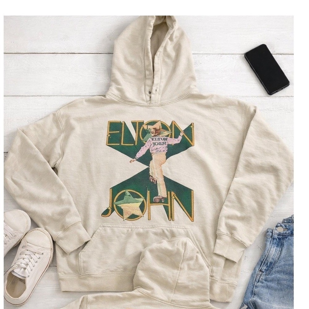 Elton John Farewell Yellow Brick Road Tour 2022 Hoodie Beige Graphic Mens XL